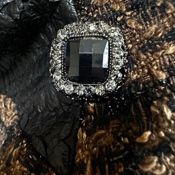 Aris A USA Black Brown Mixed Media Tweed Knit Faux leather Womens Cardigan Sz M - Picture 7 of 12